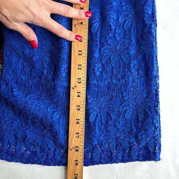 Lilly Pulitzer Women’s Sm Tobyn Top Ikat Cobalt Blue Palm Tree Lace Off Shoulder - Picture 14 of 14